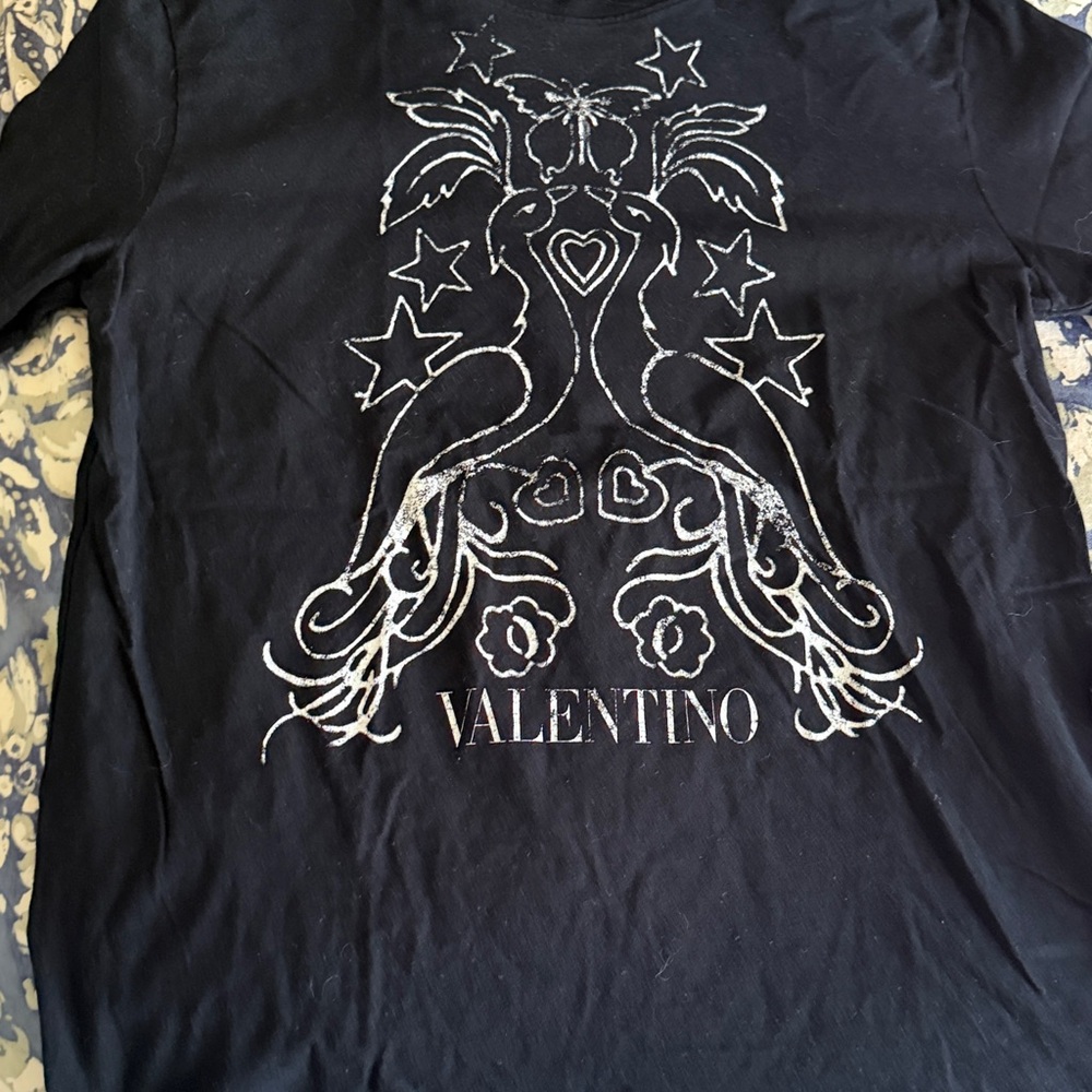 Valentino Black Tee with Metallic Silver Graphic